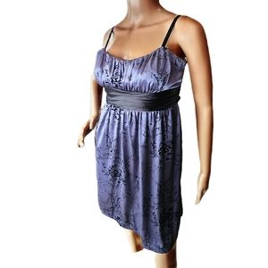 Vintage Grey Satin & Black Velvet Empire Waist W/Bow Formal Dress S